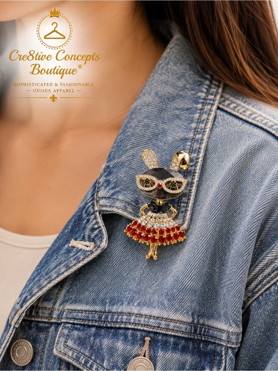 Cre8tive Concepts Boutique Jewelry - Crystal Fashion Bunny Brooch | Rhinestone Designer Inspired Statement Pin